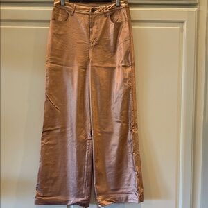 Women's Metallic Rose Gold Wide-Leg Jeans